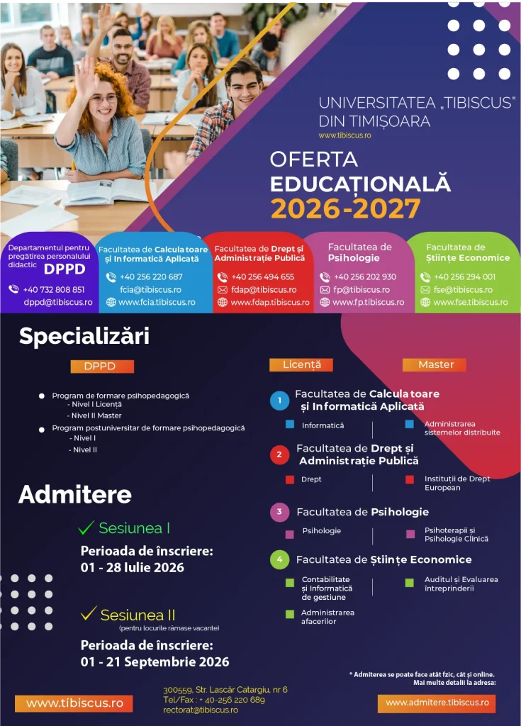 Oferta educațională 2026–2027 la Universitatea Tibiscus din Timișoara